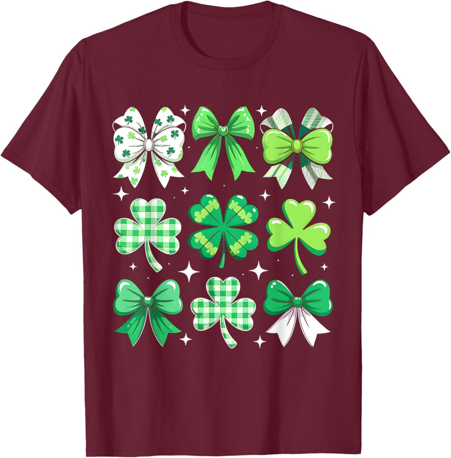 Coquette Bow St Patricks Day Irish Women Girls Teen Shamrock T-Shirt - T-Shirt | Maroon