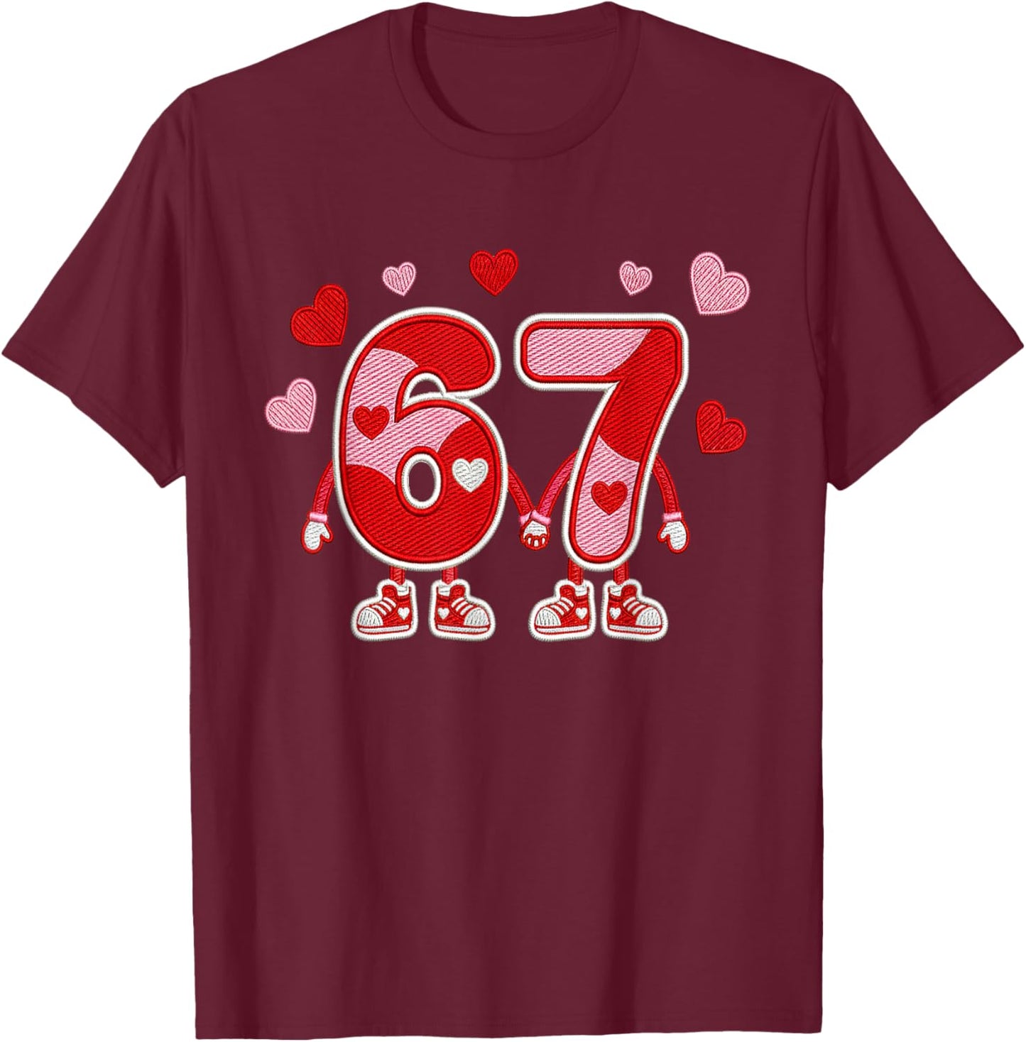 Valentine’s Day 67 Meme Six Seven 6 7 Valentine Heart Couple T-Shirt - T-Shirt | Maroon