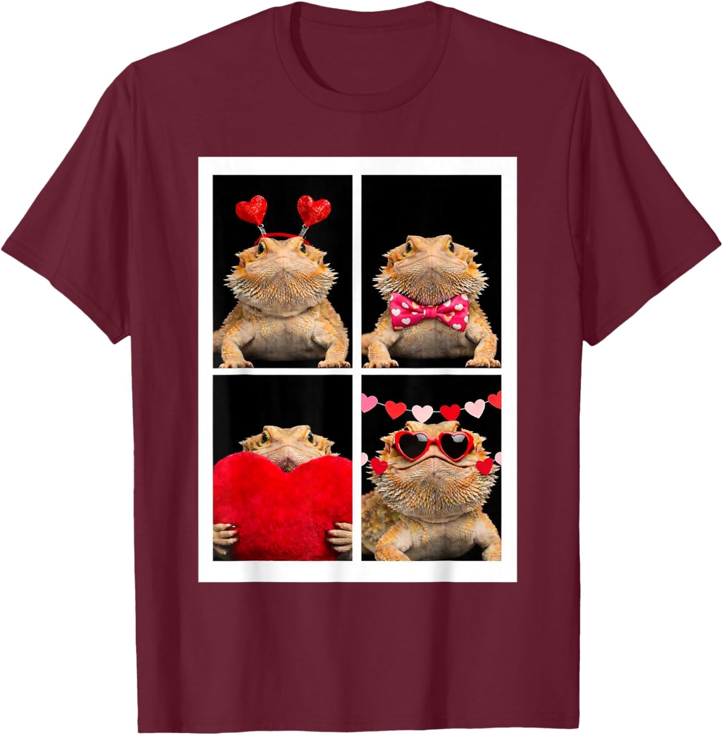 Photobooth Bearded Dragon Valentines Day Reptile Love T-Shirt - T-Shirt | Maroon