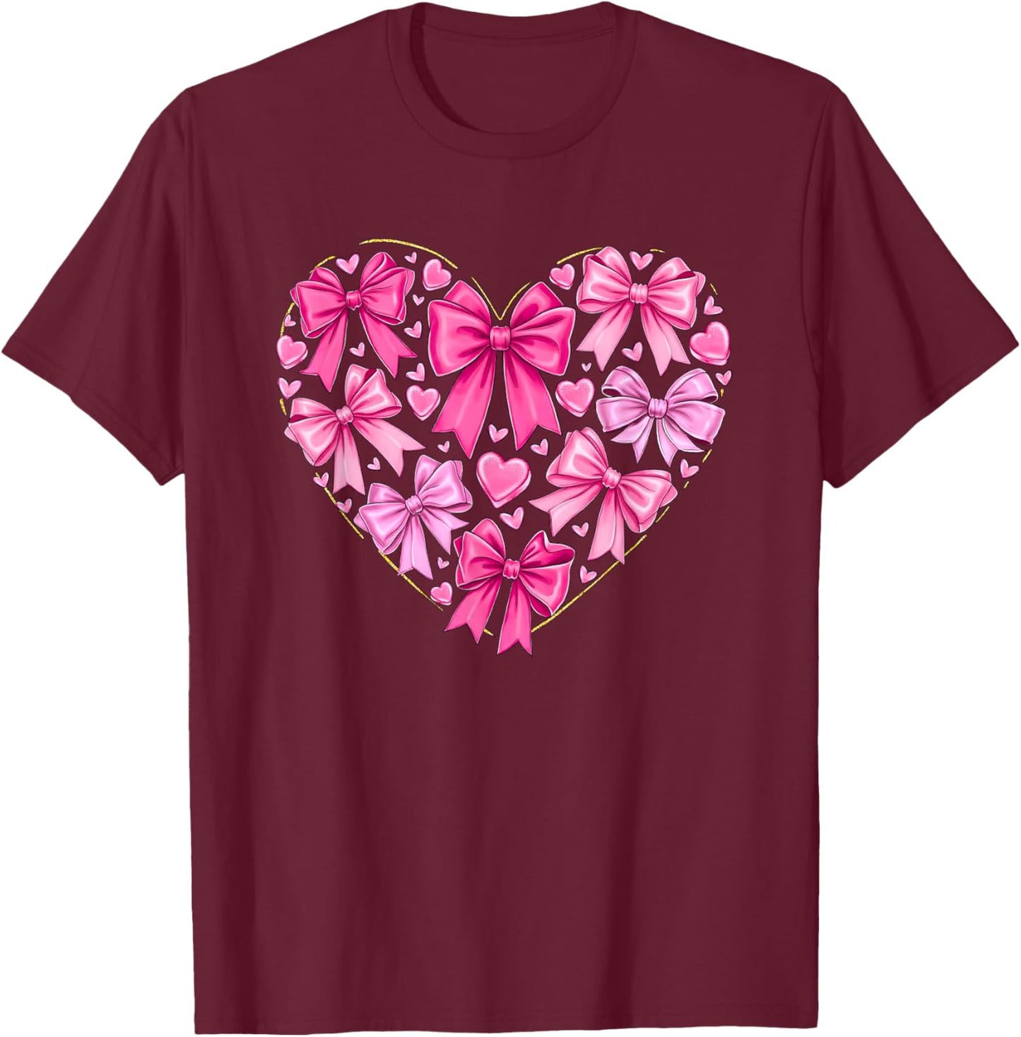 Coquette Bow Valentines Heart Bowknot Ribbon Women Girl Kid T-Shirt - T-Shirt | Maroon