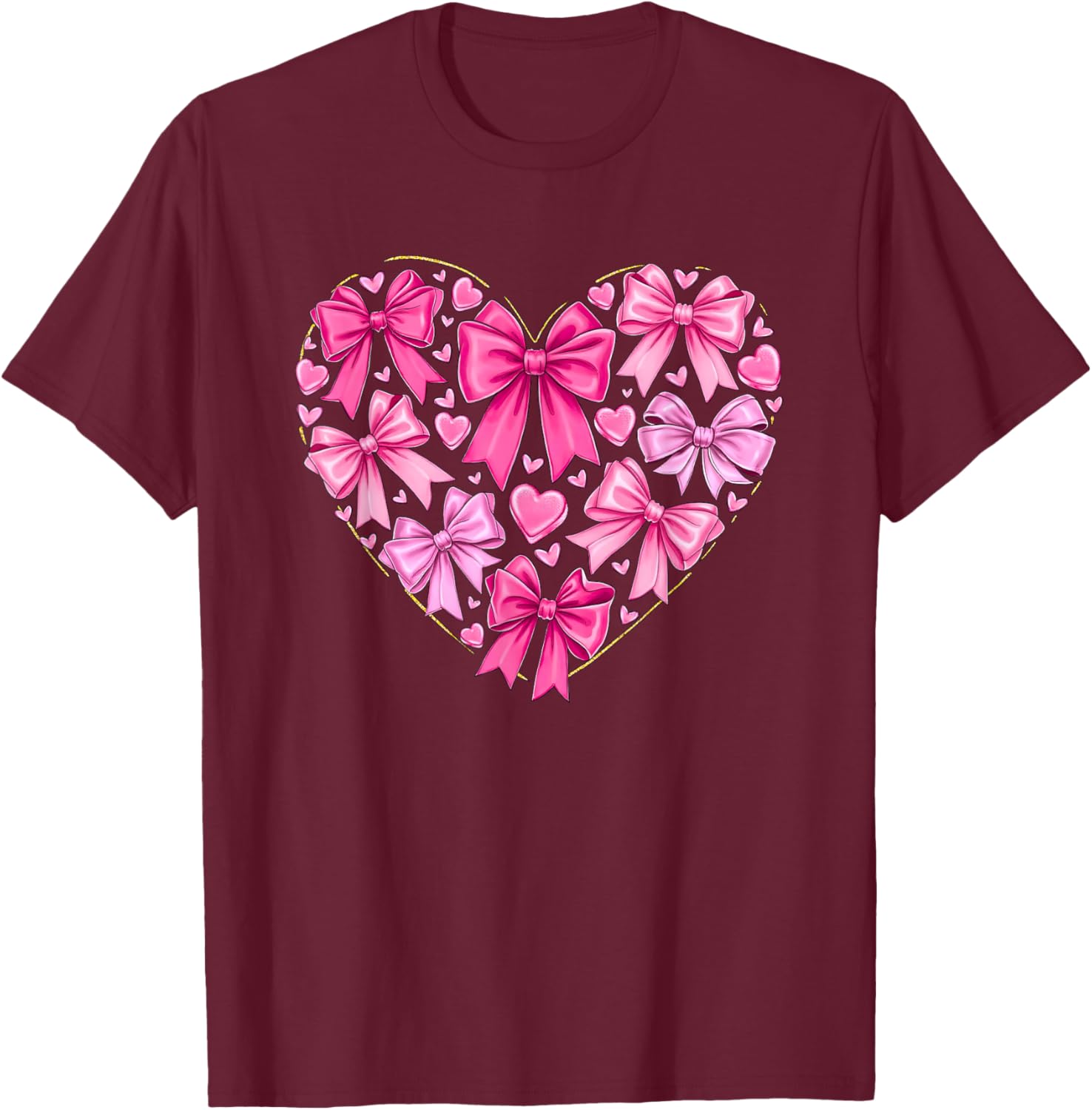 Coquette Bow Valentines Heart Bowknot Ribbon Women Girl Kid T-Shirt - T-Shirt | Maroon