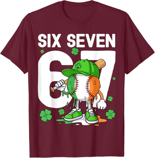 Boys St Patricks Day 67 Six Seven Baseball Ice Cream Drip T-Shirt - T-Shirt | Maroon