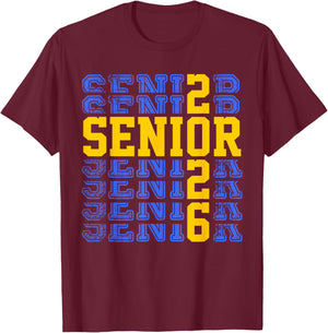 Senior 2026 Class of 2026 High School Graduation Gold Blue T-Shirt - T-Shirt | Maroon