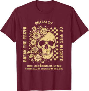 Psalm 3:7 Vintage Skull Christian Religious Bible Verse T-Shirt - T-Shirt | Maroon