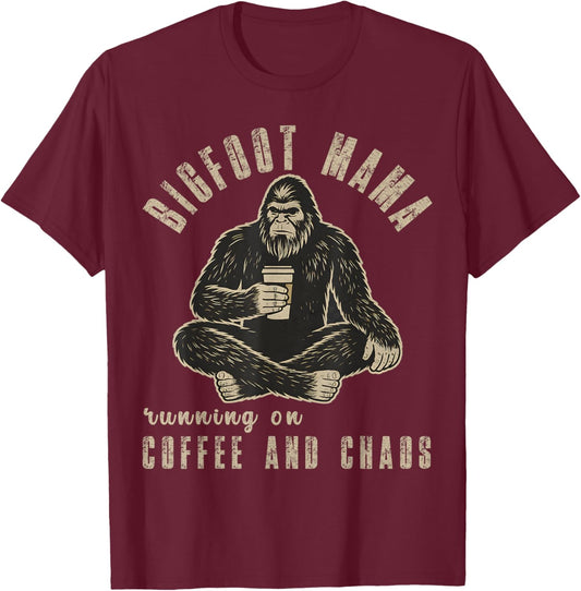 Funny Women's Bigfoot Mama Sasquatch Mom Coffee Lover Humor T-Shirt - T-Shirt | Maroon