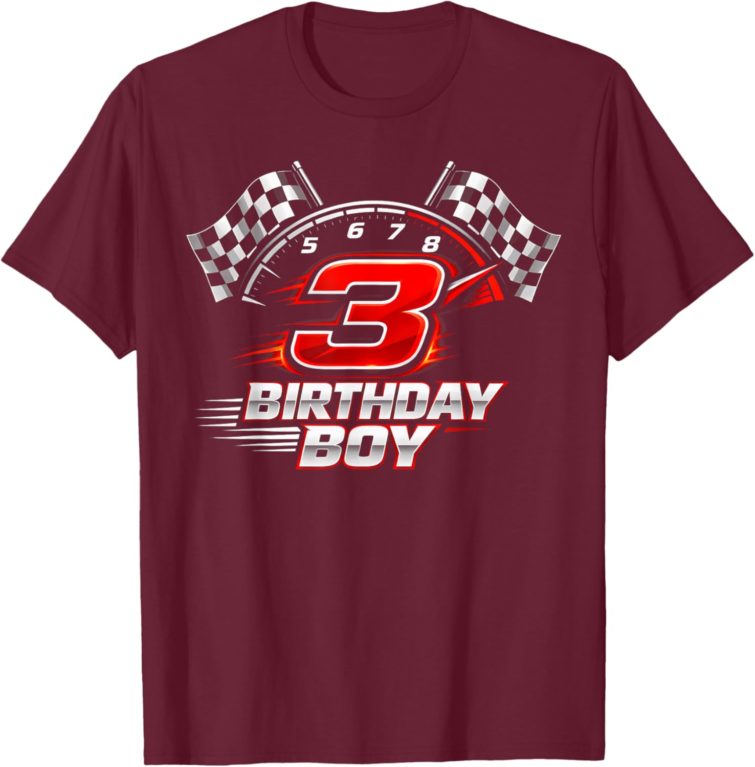 Race Car 3 Birthday Party Racing 3rd Bday Thee Year Old Boy T-Shirt - T-Shirt | Maroon