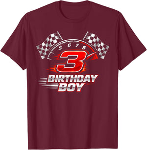 Race Car 3 Birthday Party Racing 3rd Bday Thee Year Old Boy T-Shirt - T-Shirt | Maroon
