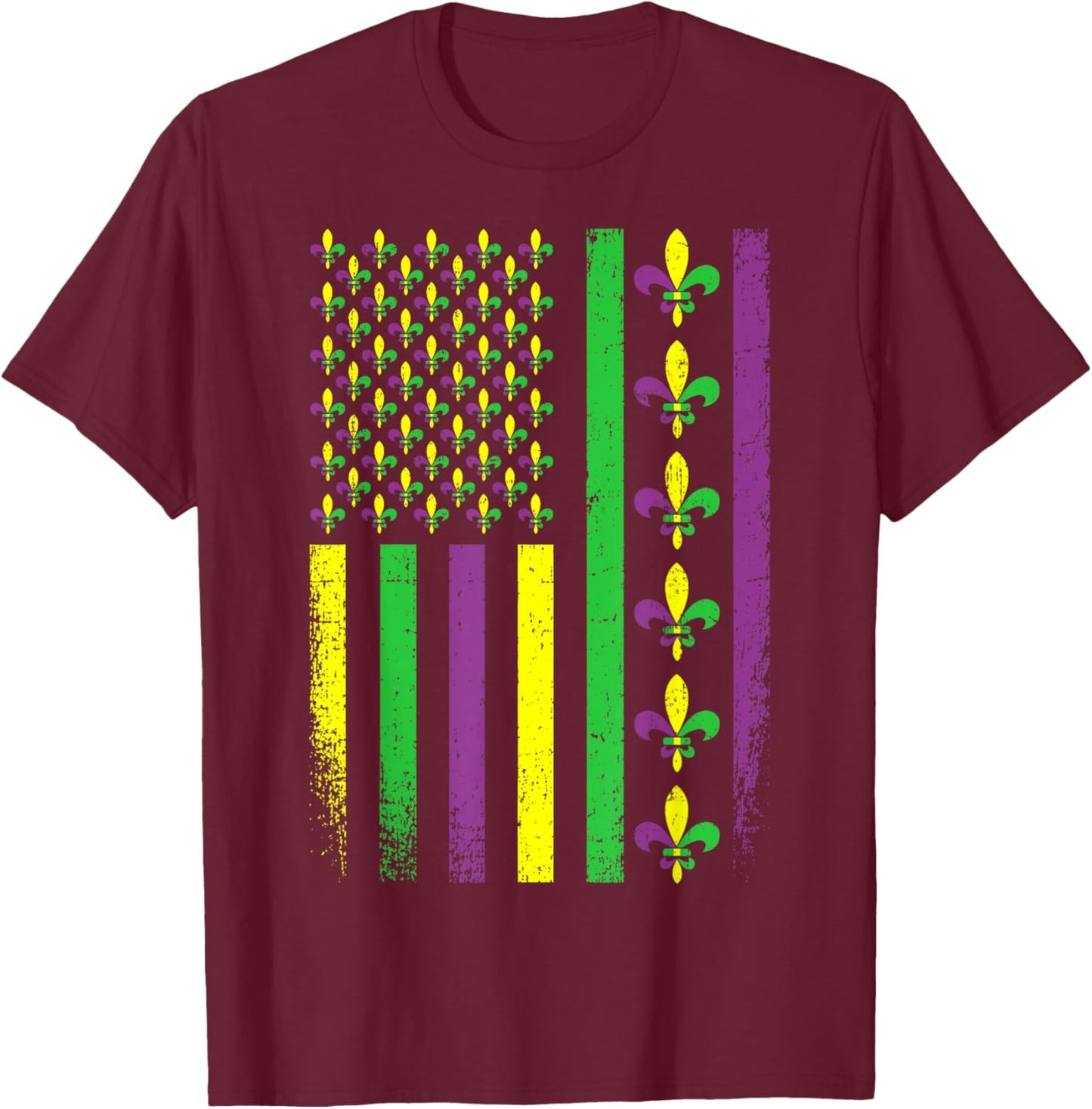 Mardi Gras Fleur De Lis US American Flag Men Women Kids T-Shirt - T-Shirt | Maroon