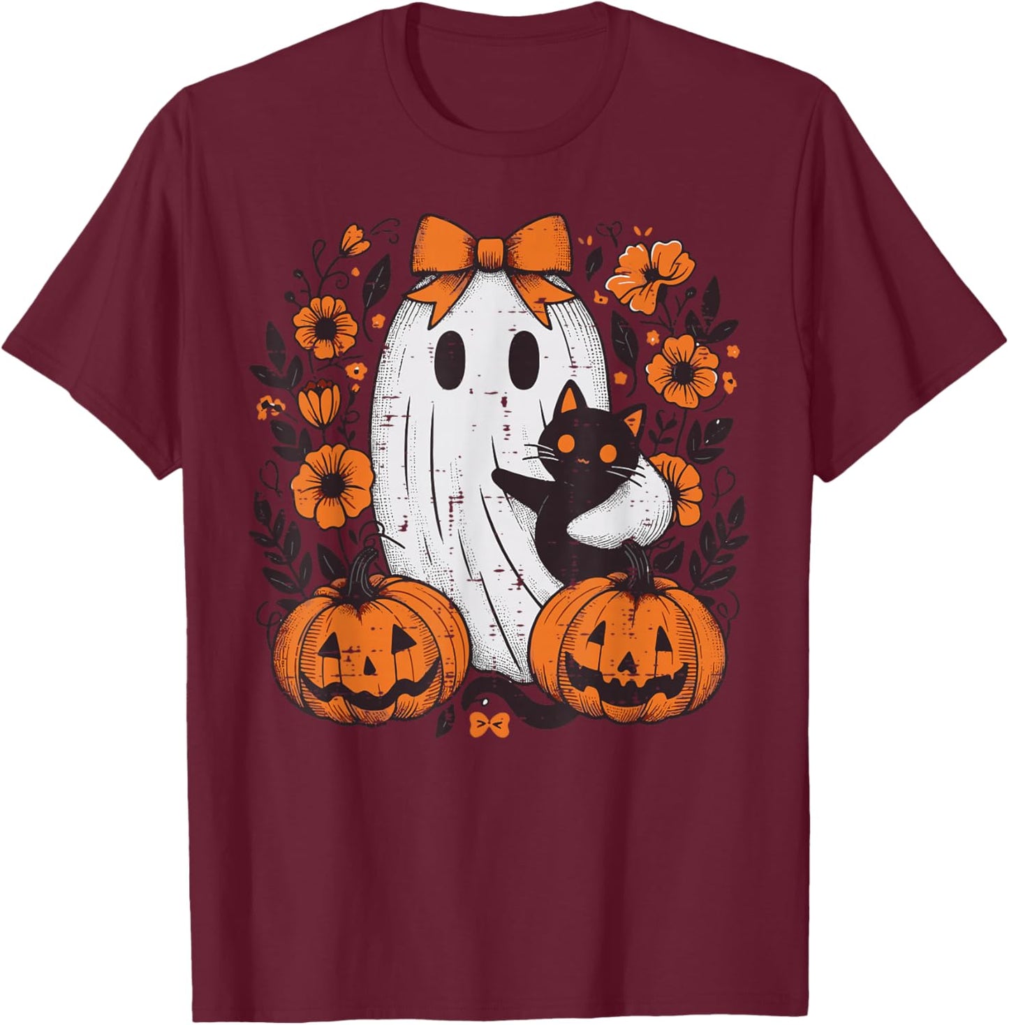 Halloween Ghost Black Cat Fall Season Women Girl Kid Toddler T-Shirt - T-Shirt | Maroon