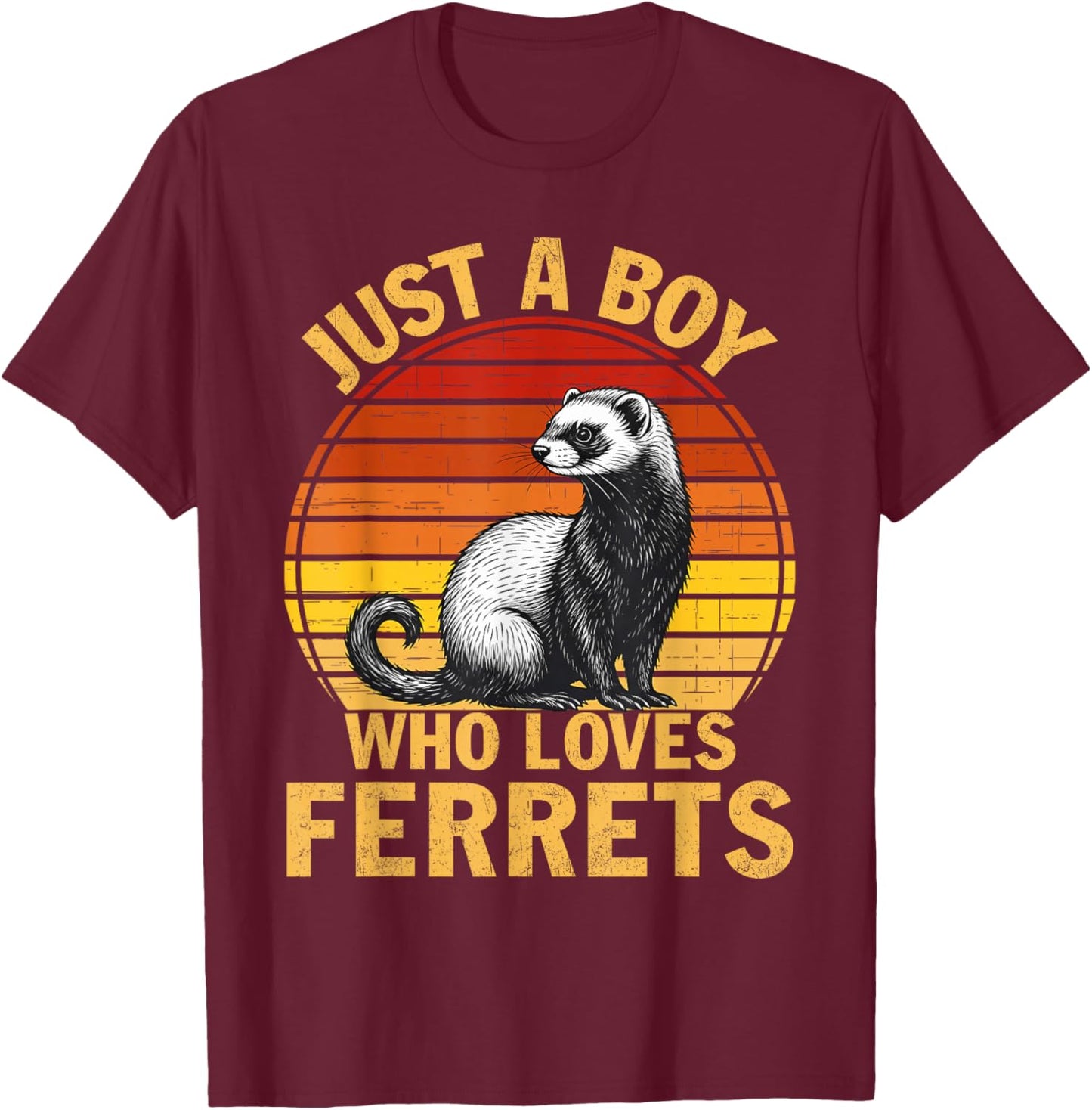 Retro Just A Boy Who Loves Ferrets Ferret Lover T-Shirt - T-Shirt | Maroon