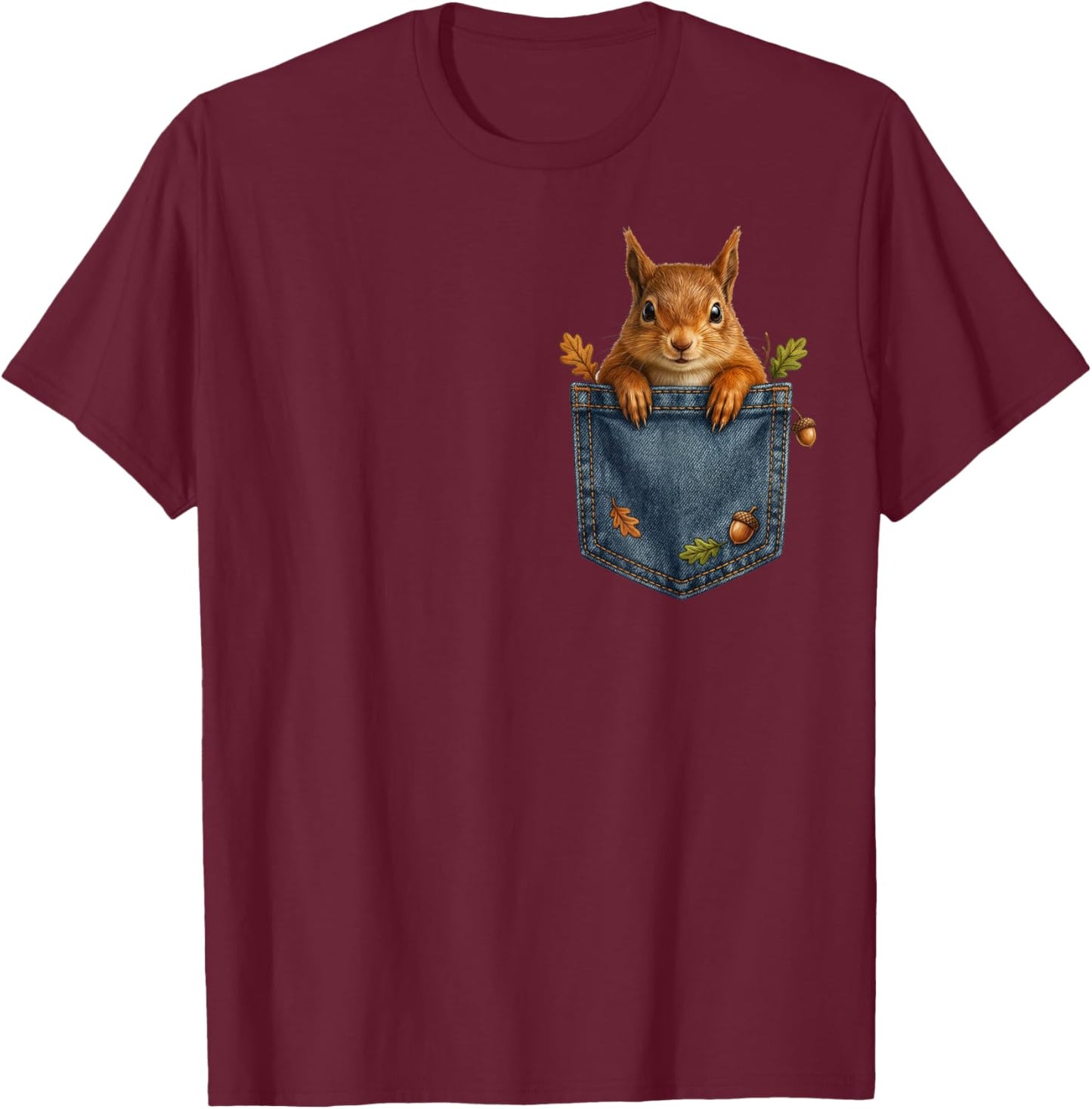 Funny Squirrel Lover Pjs Graphic Pocket Men Women Girl Boys T-Shirt - T-Shirt | Maroon