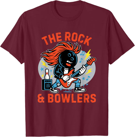 Rock & Bowlers Funny Bowling Team T-Shirt - T-Shirt | Maroon