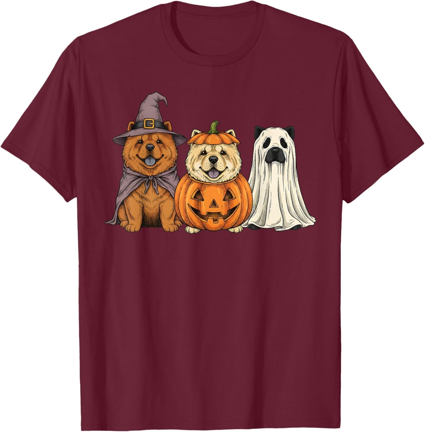 Spooky Ghost Chow Chow Pumpkin Halloween Dog Lover T-Shirt - T-Shirt | Maroon
