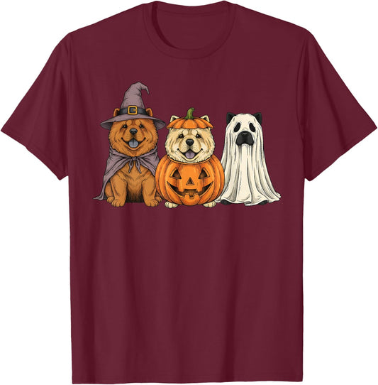 Spooky Ghost Chow Chow Pumpkin Halloween Dog Lover T-Shirt - T-Shirt | Maroon