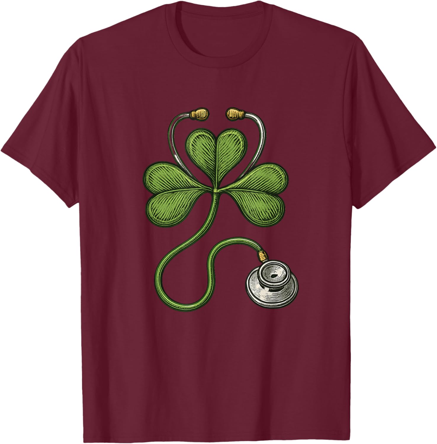 One Lucky Doctor Nurse St Patricks Day Stethoscope Shamrock T-Shirt - T-Shirt | Maroon