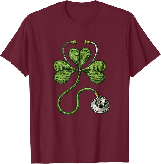 One Lucky Doctor Nurse St Patricks Day Stethoscope Shamrock T-Shirt - T-Shirt | Maroon