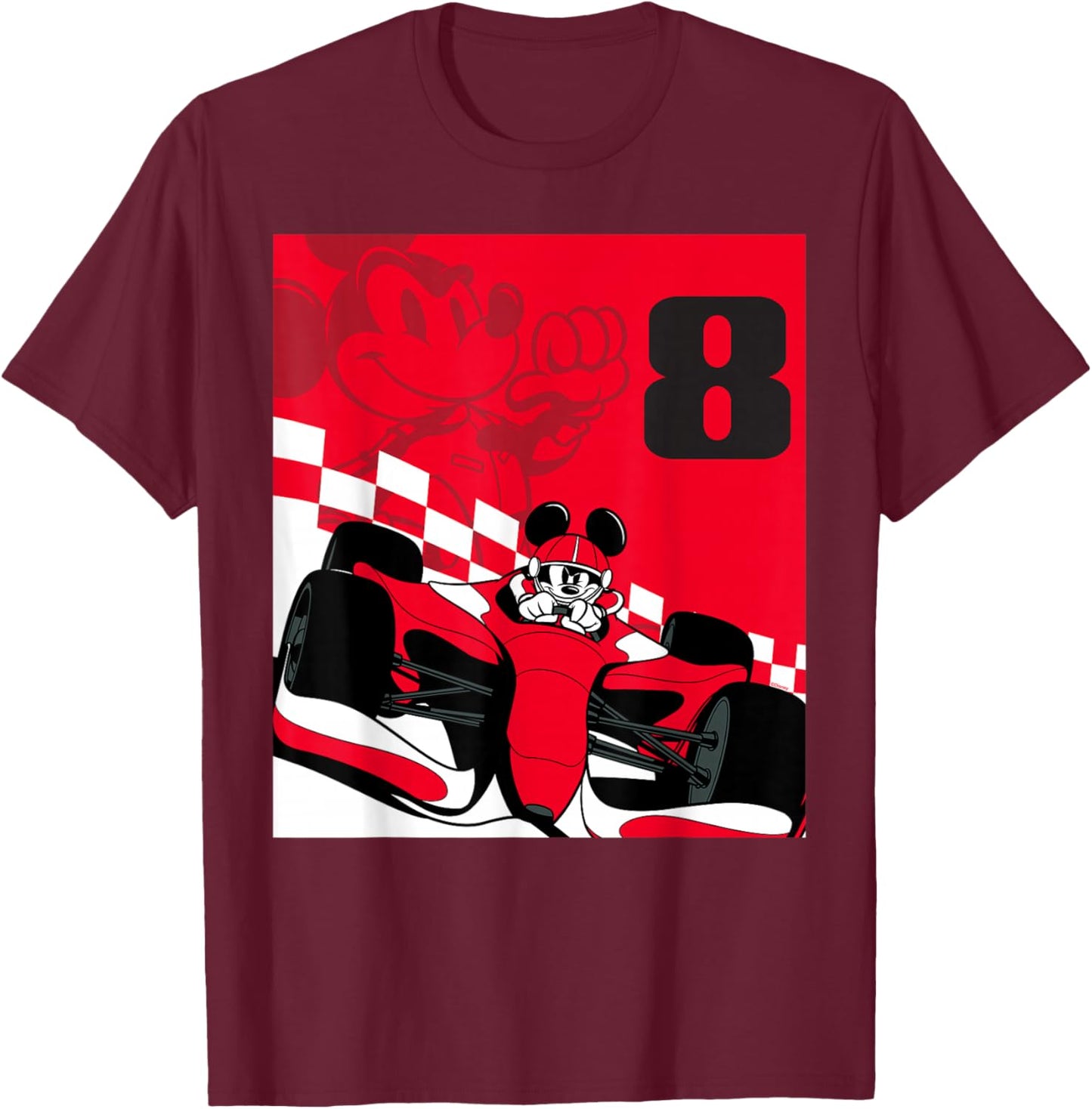 Disney Racing 8th Birthday 8 Years Old Mickey Mouse Race Car T-Shirt - T-Shirt | Maroon
