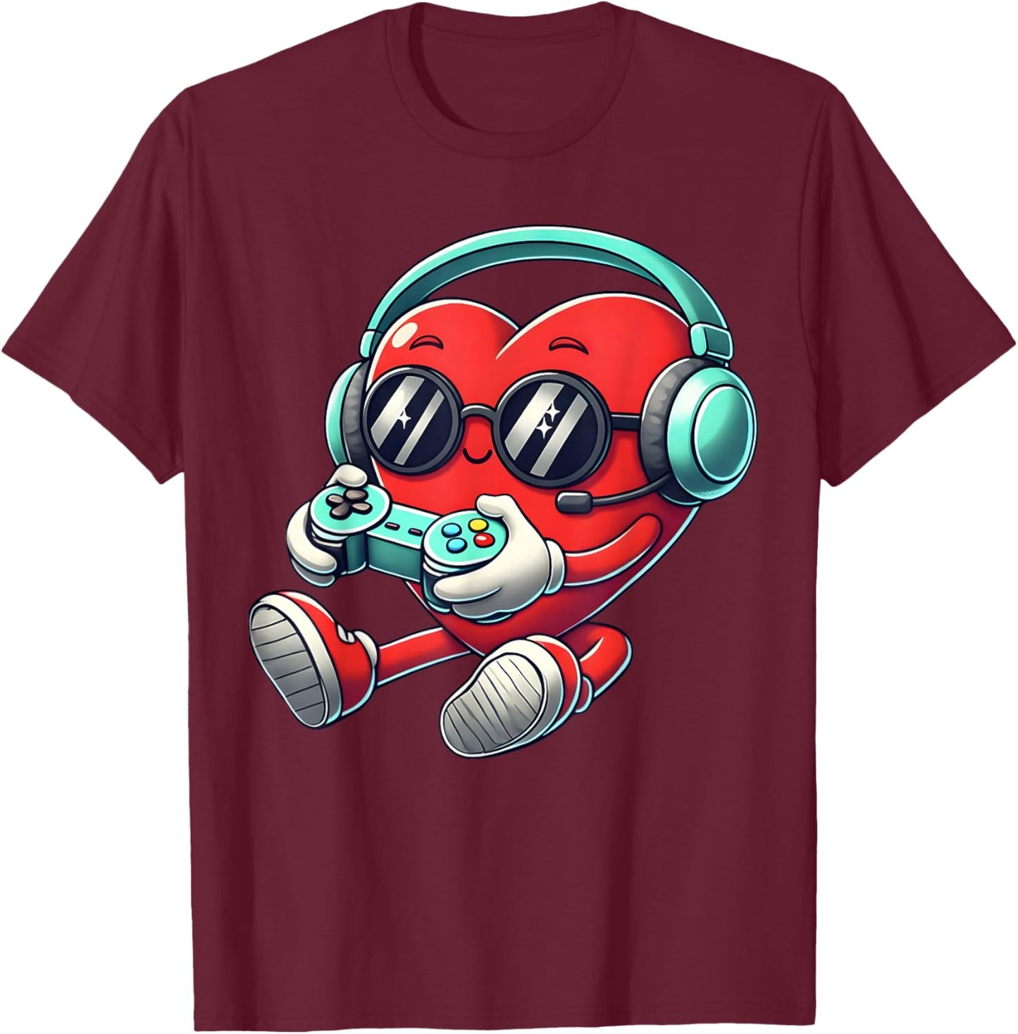 Heart Gamer Video Gaming Boys Men Kids Valentines T-Shirt - T-Shirt | Maroon