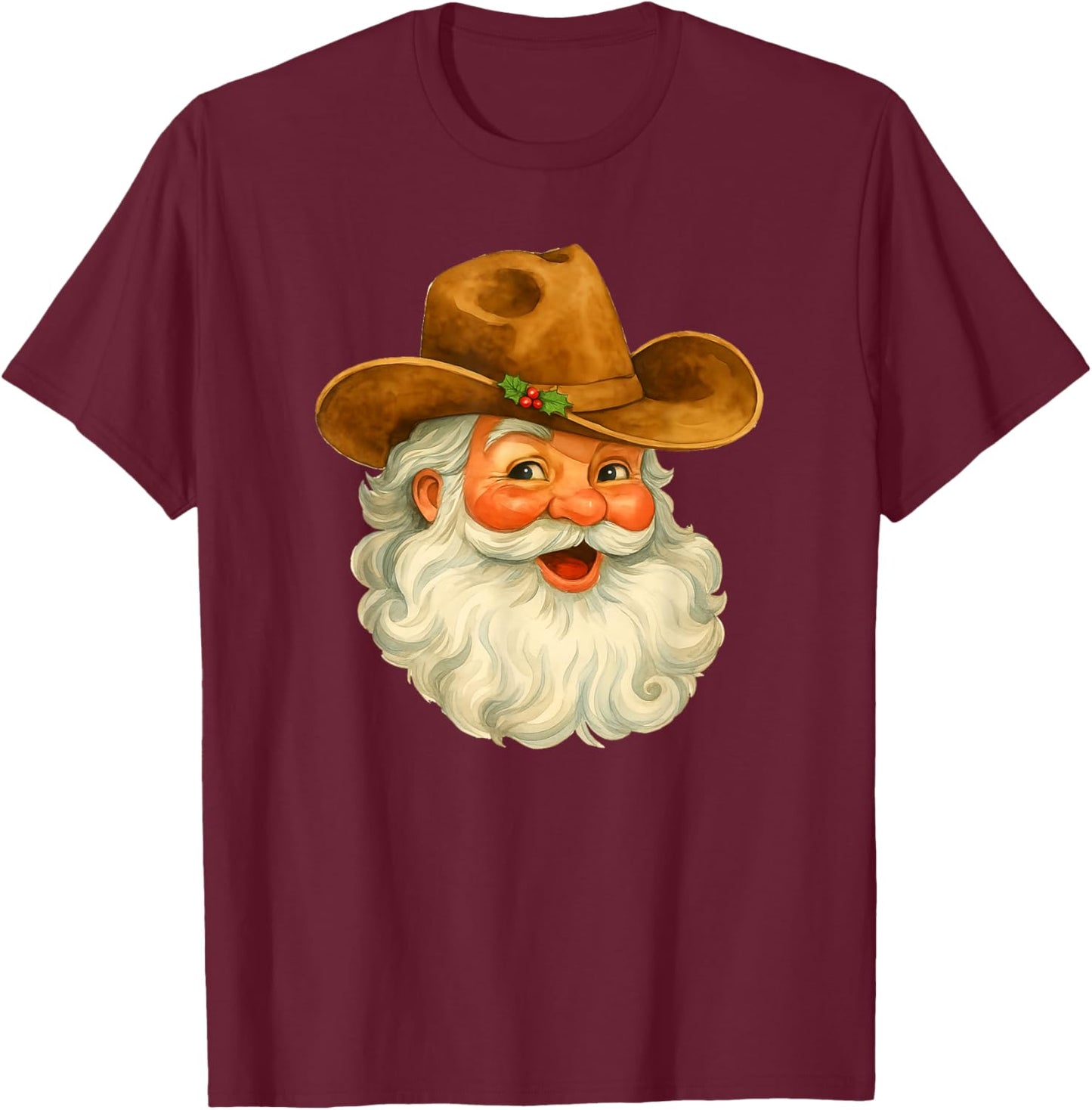 Santa Cowboy Western Christmas Xmas Holiday Pajamas T-Shirt - T-Shirt | Maroon