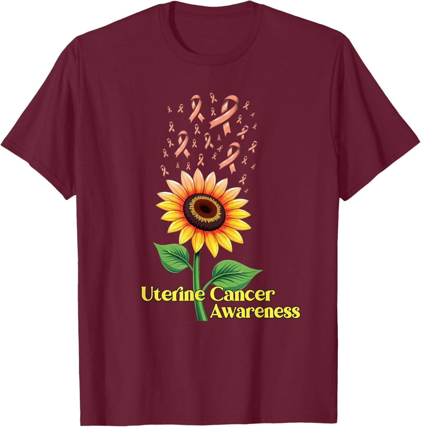 Uterine Cancer Awareness Sunflower T-Shirt - T-Shirt | Maroon