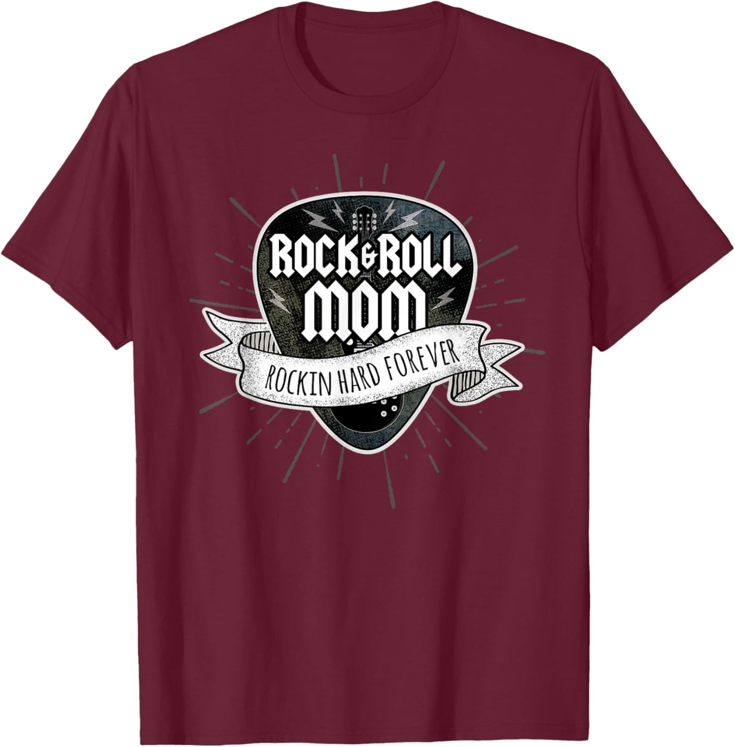 Rock and Roll Mom Sunburst Guitar Pick Logo T-Shirt - T-Shirt | Maroon