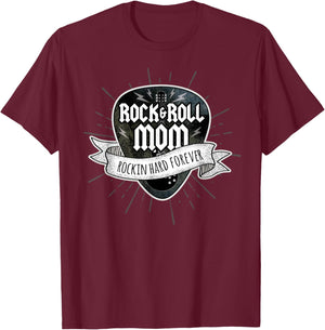 Rock and Roll Mom Sunburst Guitar Pick Logo T-Shirt - T-Shirt | Maroon