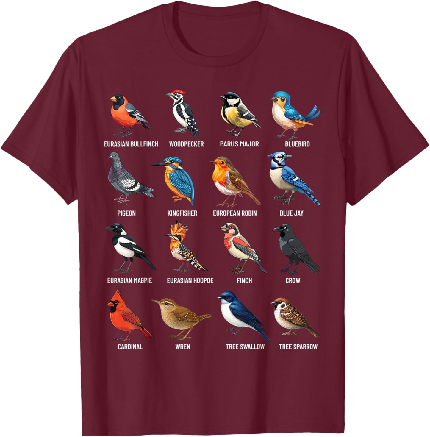 Garden Birds Ornithology Nature Educational Boys Girls Kids T-Shirt - T-Shirt | Maroon