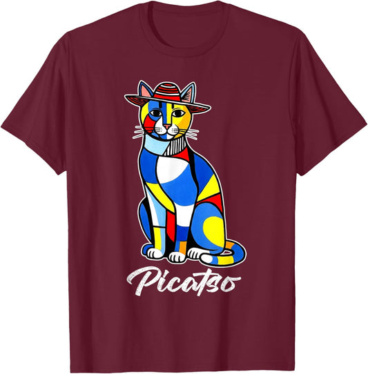 Funny Cat Design Picatso T-Shirt - T-Shirt | Maroon
