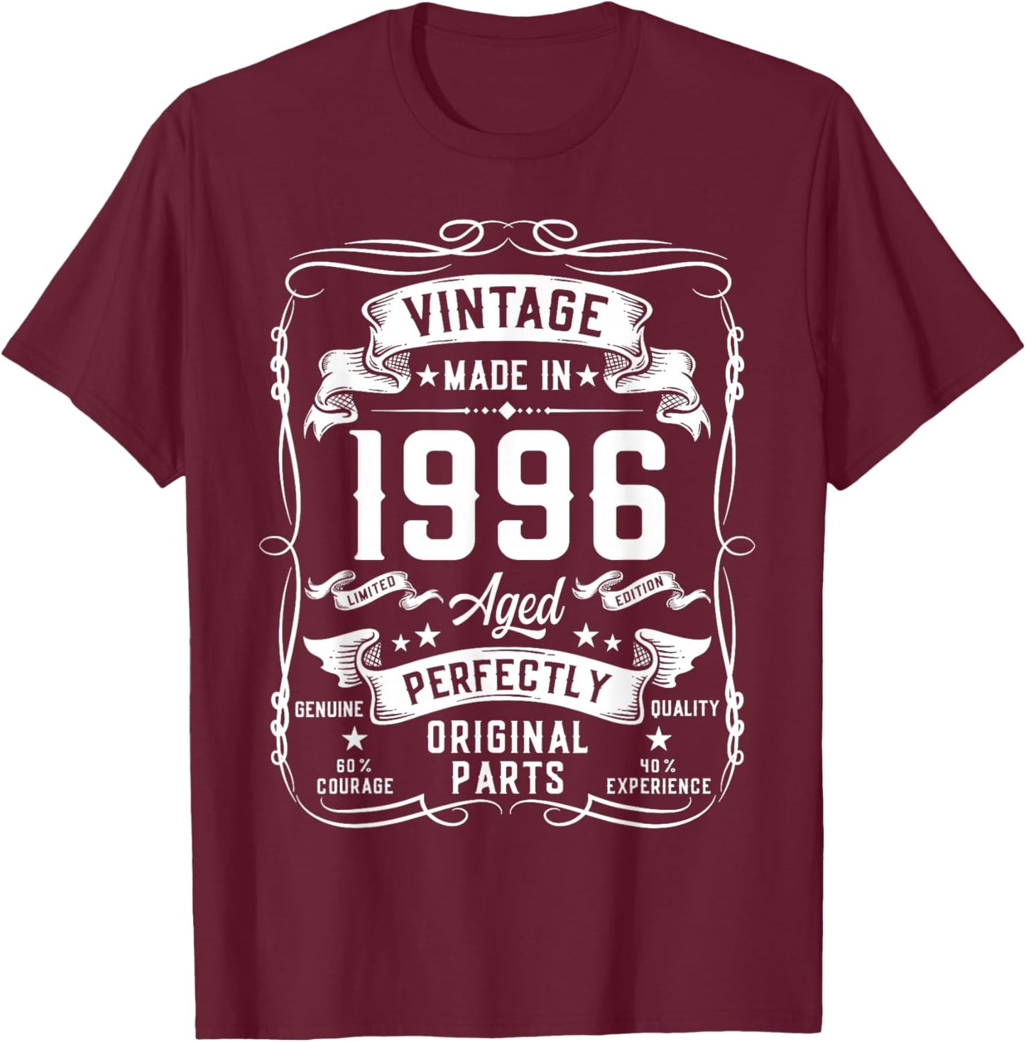 Vintage 1996 30yr 30th Birthday Gifts 30 Years Old T-Shirt - T-Shirt | Maroon