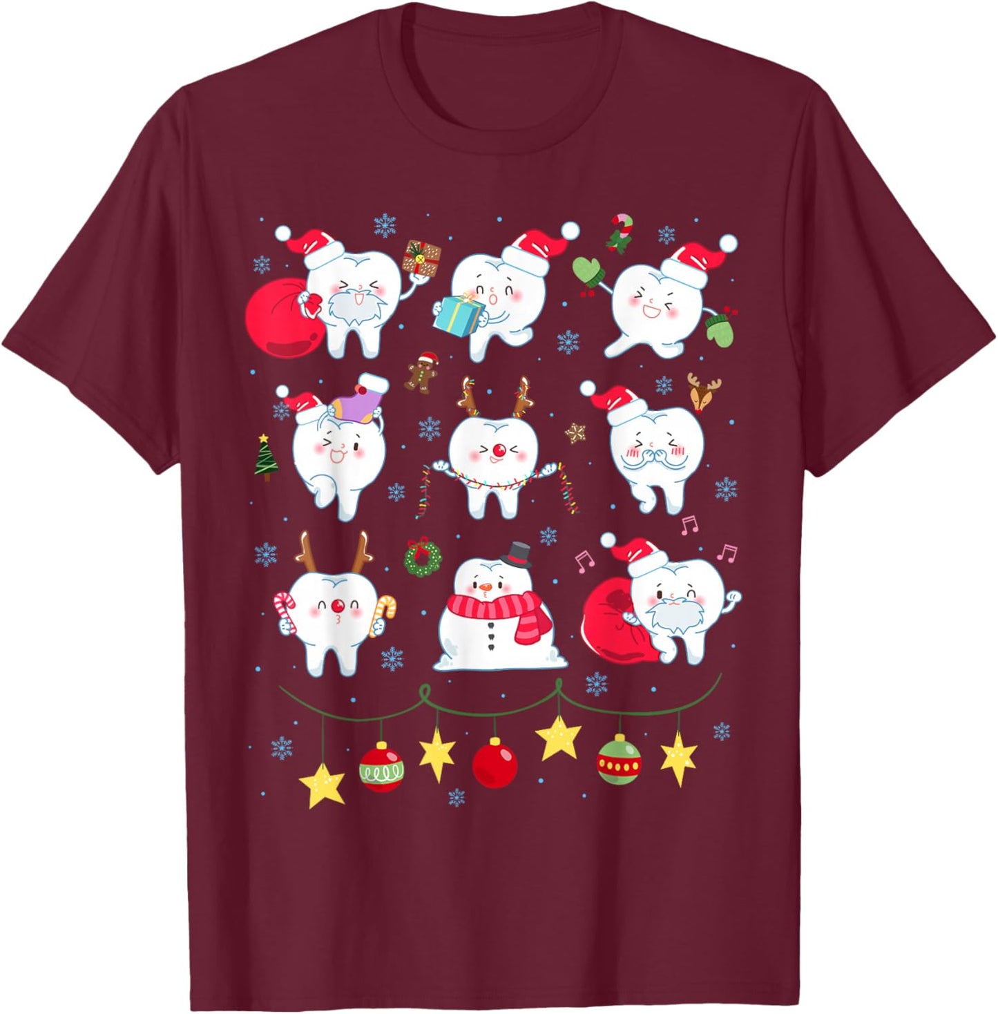 Christmas Teeth Santa Dental Cute Xmas Dentist Squad Crew T-Shirt - T-Shirt | Maroon
