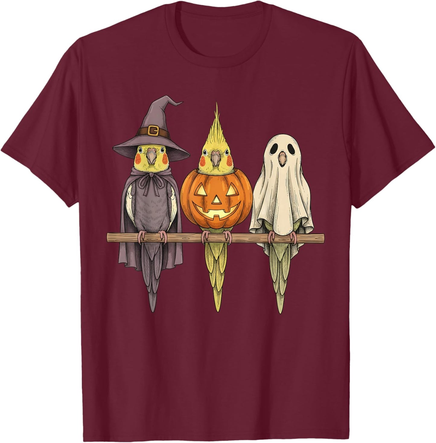 Spooky Ghost Cockatiel Parrot Lover Pumpkin Halloween T-Shirt - T-Shirt | Maroon