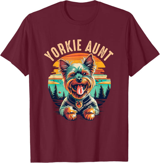 Yorkshire Terrier Dog Retro Vintage Yorkie Aunt T-Shirt - T-Shirt | Maroon
