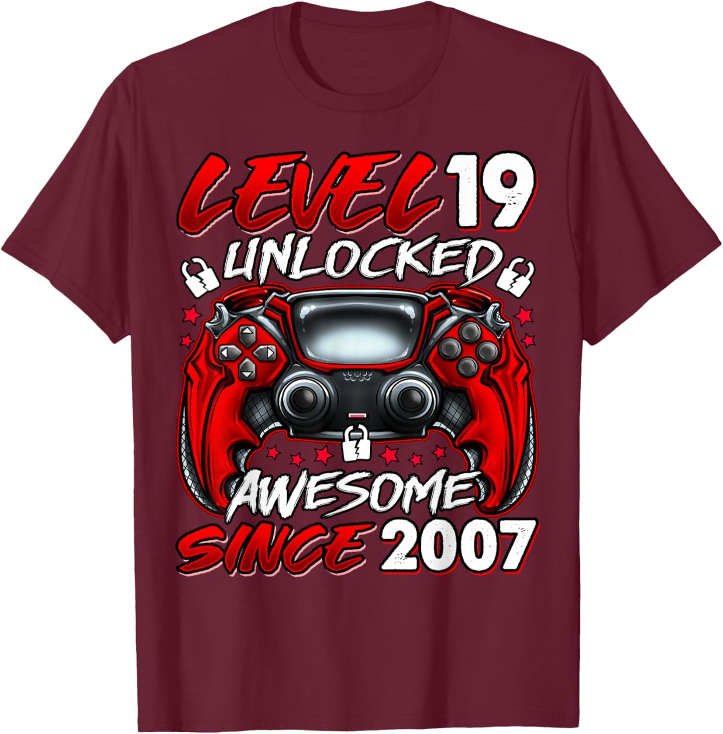 Level 19 Unlocked 19 Year Old Gifts Boys 19th Birthday Boy T-Shirt - T-Shirt | Maroon