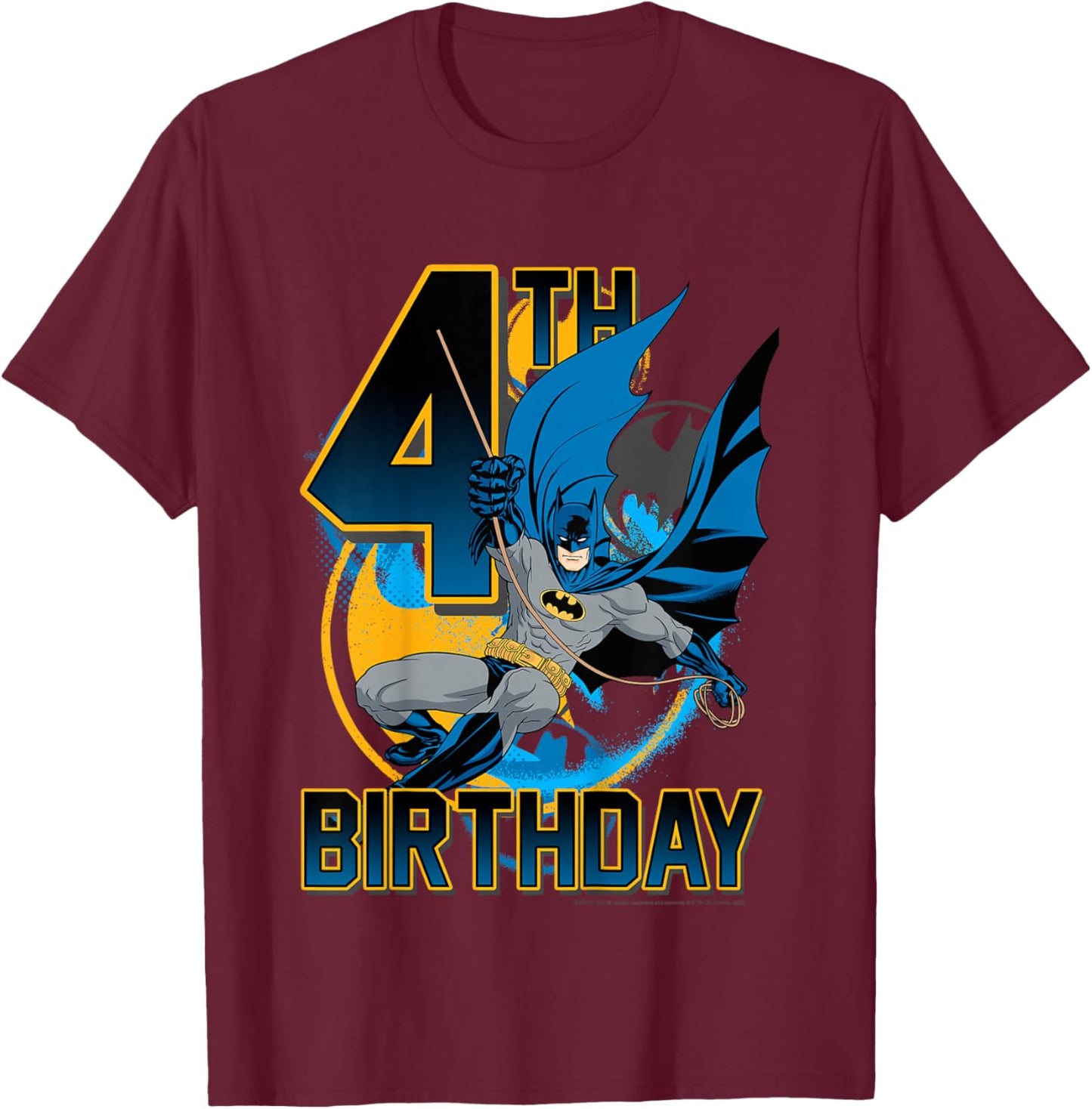 Kids DC Comics Batman 4th Birthday Bat Swing Action Poster T-Shirt - T-Shirt | Maroon