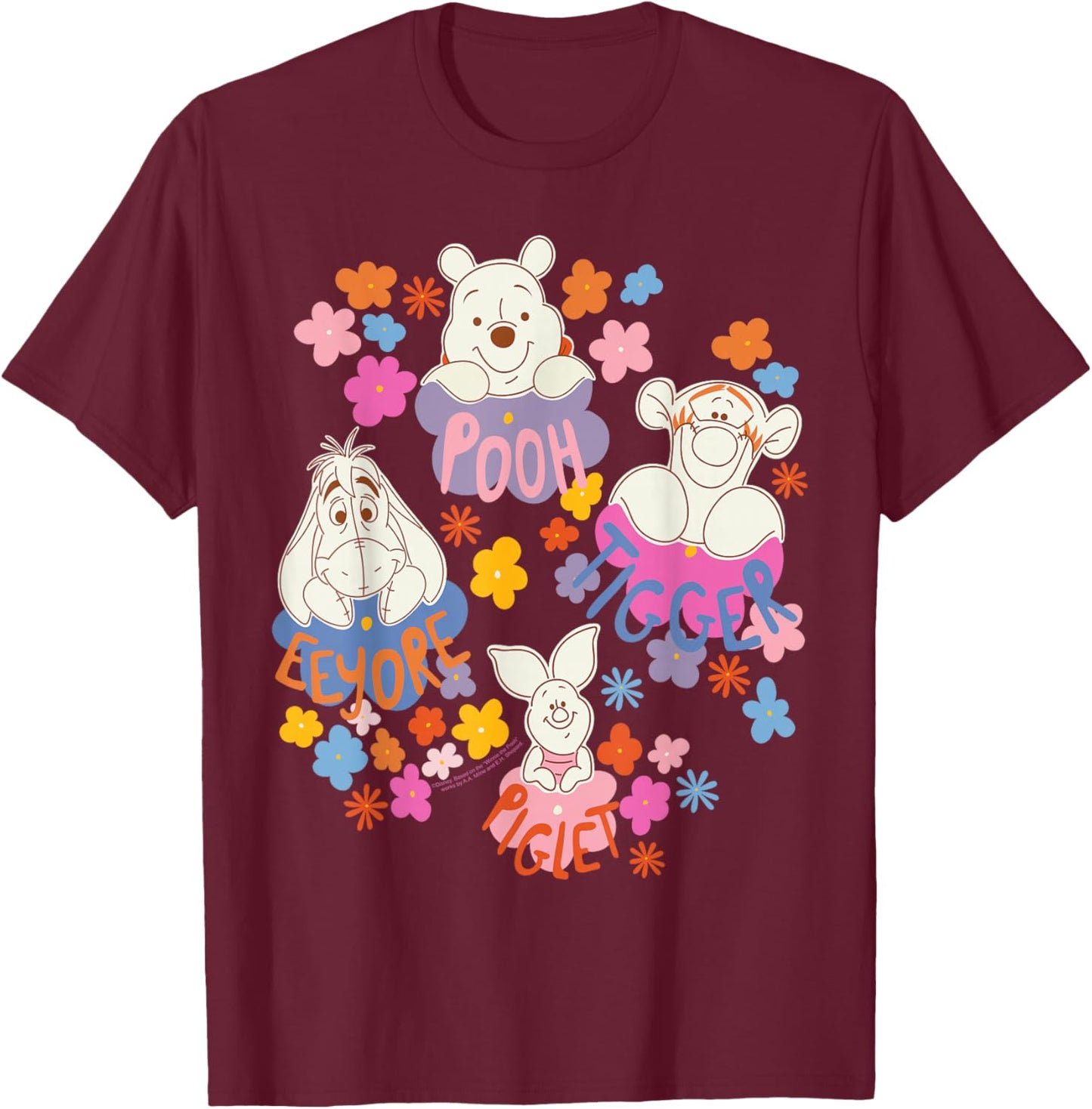 Disney Winnie The Pooh Spring Easter Friendly Flower Faces T-Shirt - T-Shirt | Maroon