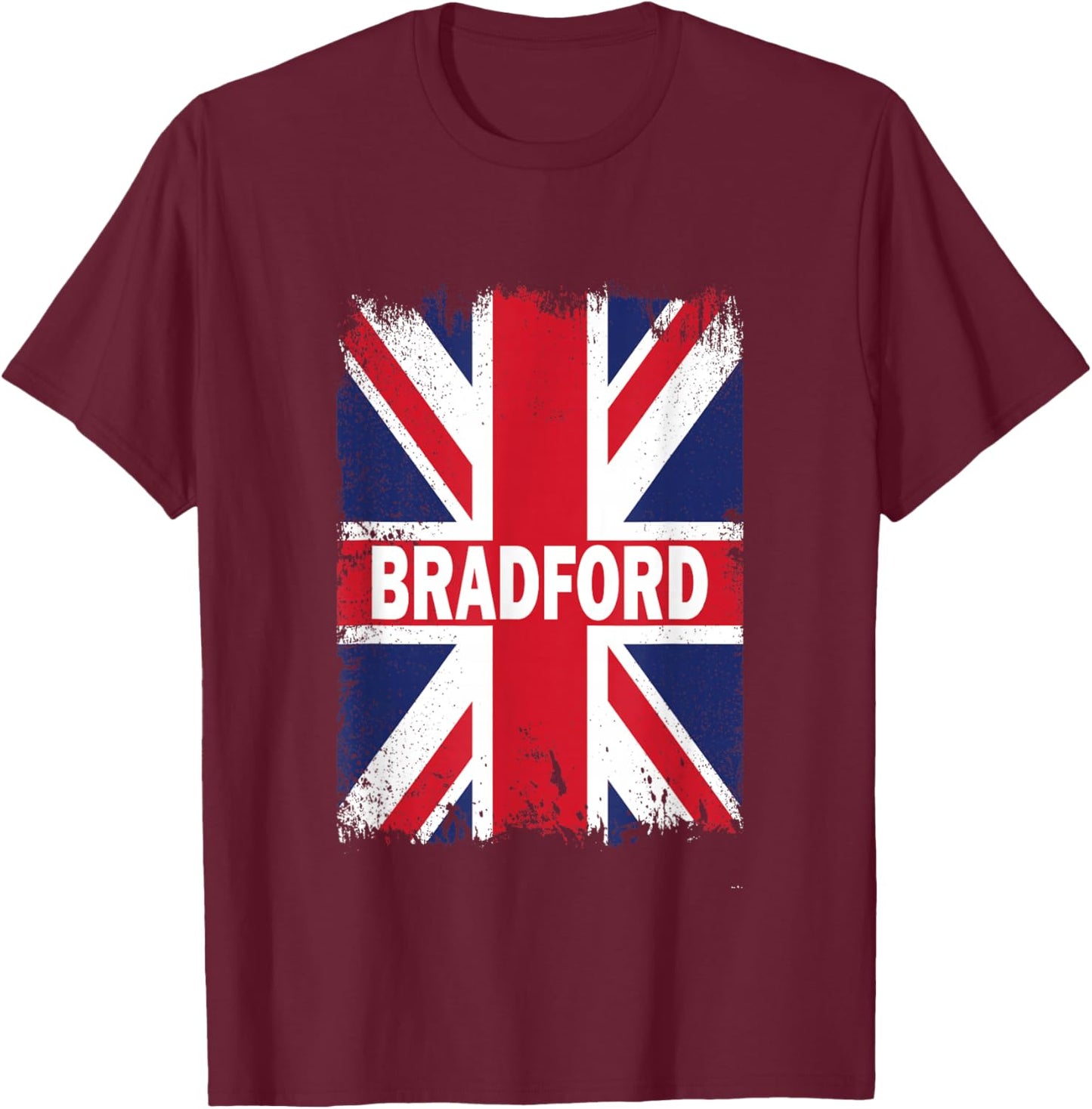 Bradford – Vintage Union Jack British Flag T-Shirt - T-Shirt | Maroon