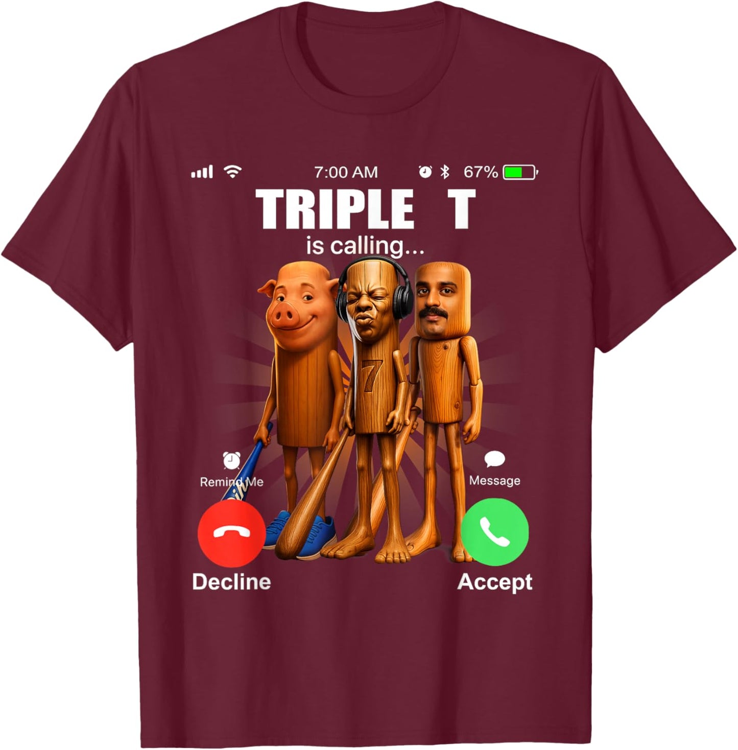Funy Triple T Tung Tung Tung Speed John Pork Amir is Calling T-Shirt - T-Shirt | Maroon