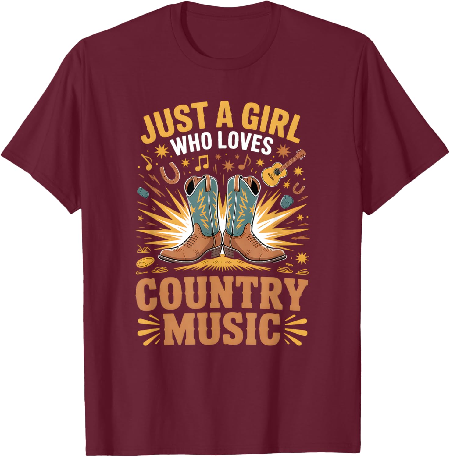 Girls Country Music T-Shirt - T-Shirt | Maroon