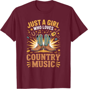 Girls Country Music T-Shirt - T-Shirt | Maroon