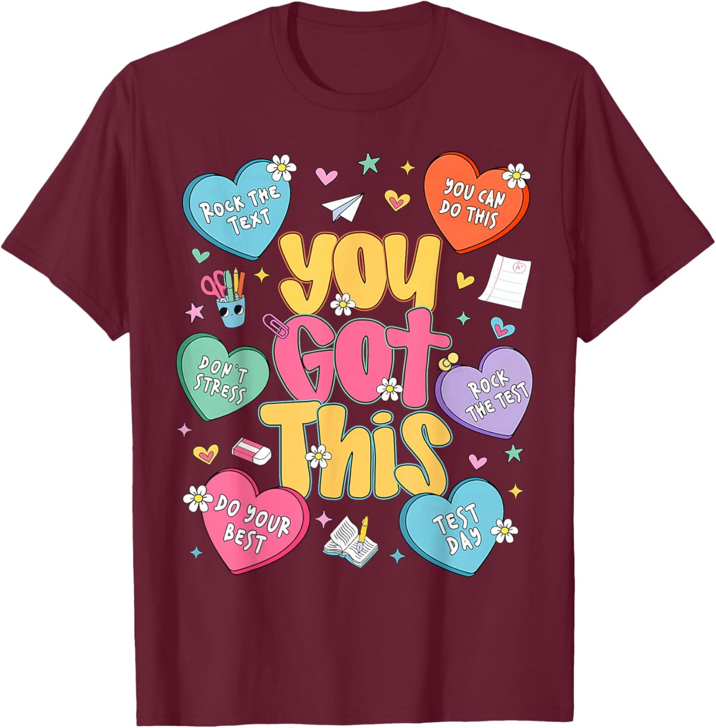 Testing Day You Got This Dont Stress Rock The Test Kids T-Shirt - T-Shirt | Maroon
