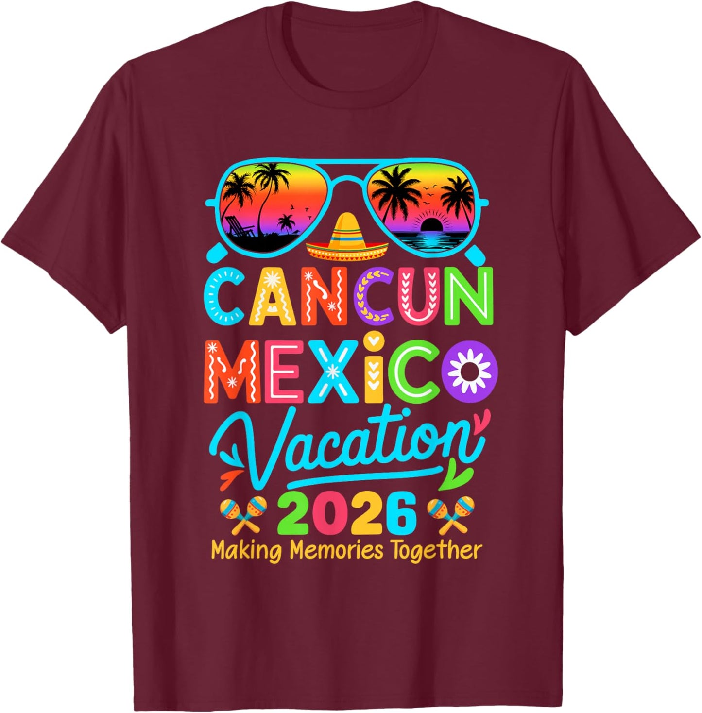 Cancun Mexico Vacation Beach 2026 Trip Matching Group Squad T-Shirt - T-Shirt | Maroon