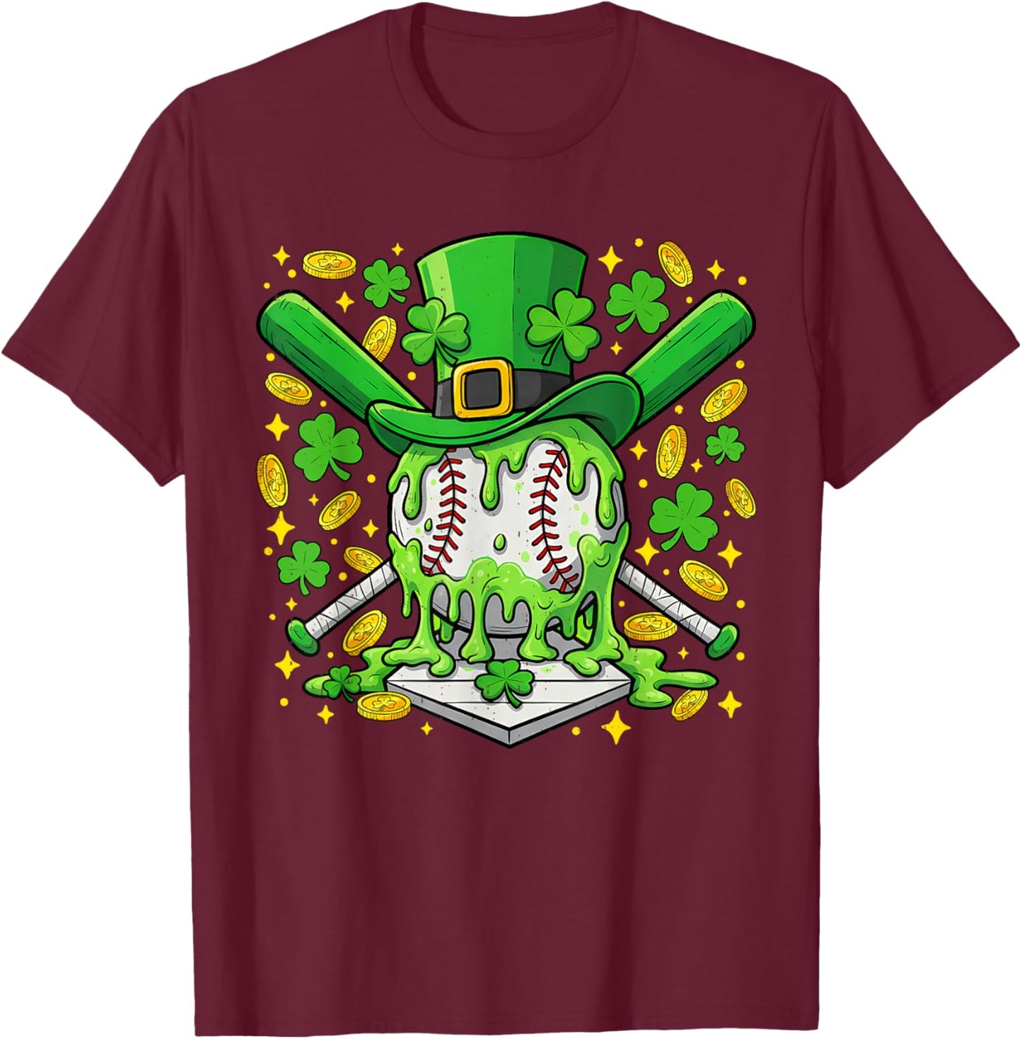 Baseball Drip Green St Patricks Day Irish Sport Boy Teen Kid T-Shirt - T-Shirt | Maroon