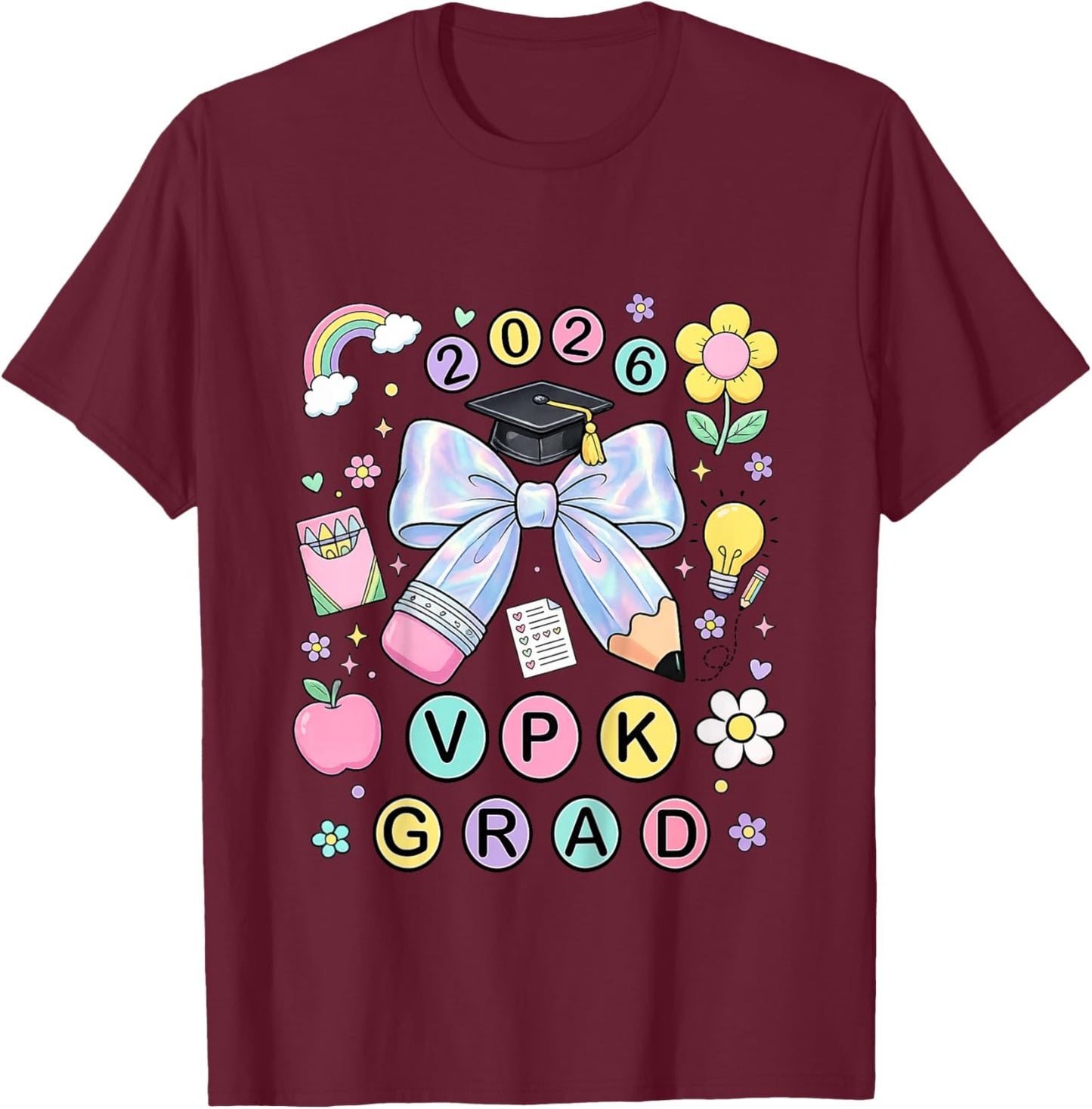 VPK Graduation 2026 Pencil Bow VPK Grad T-Shirt - T-Shirt | Maroon