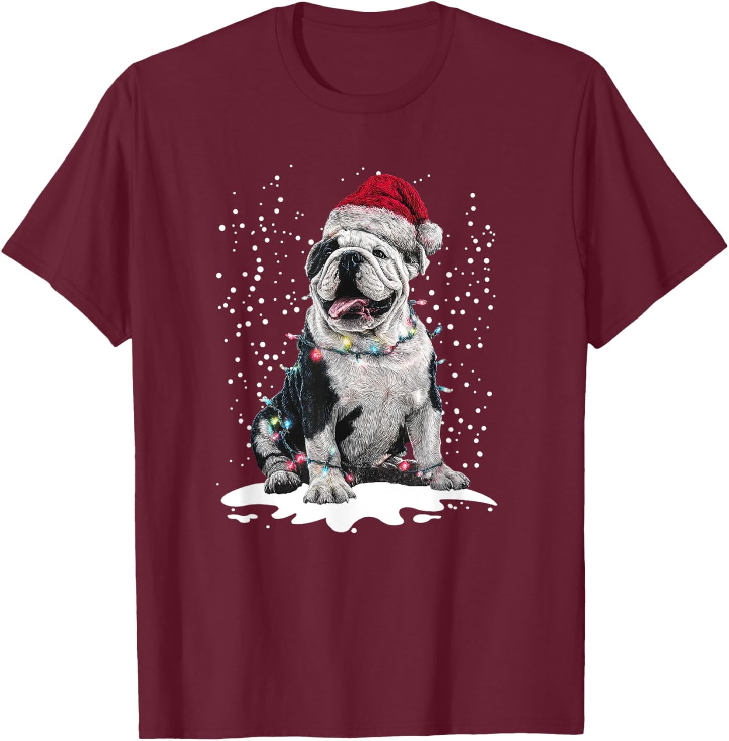 Dog Xmas Men Women Favorite English Bulldog Christmas T-Shirt - T-Shirt | Maroon
