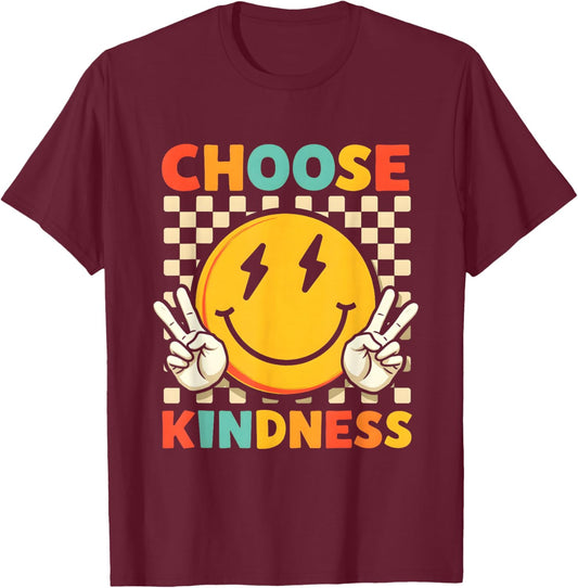 Cute 70s 80s Choose Kindness Classic Vibe Throwback T-Shirt - T-Shirt | Maroon