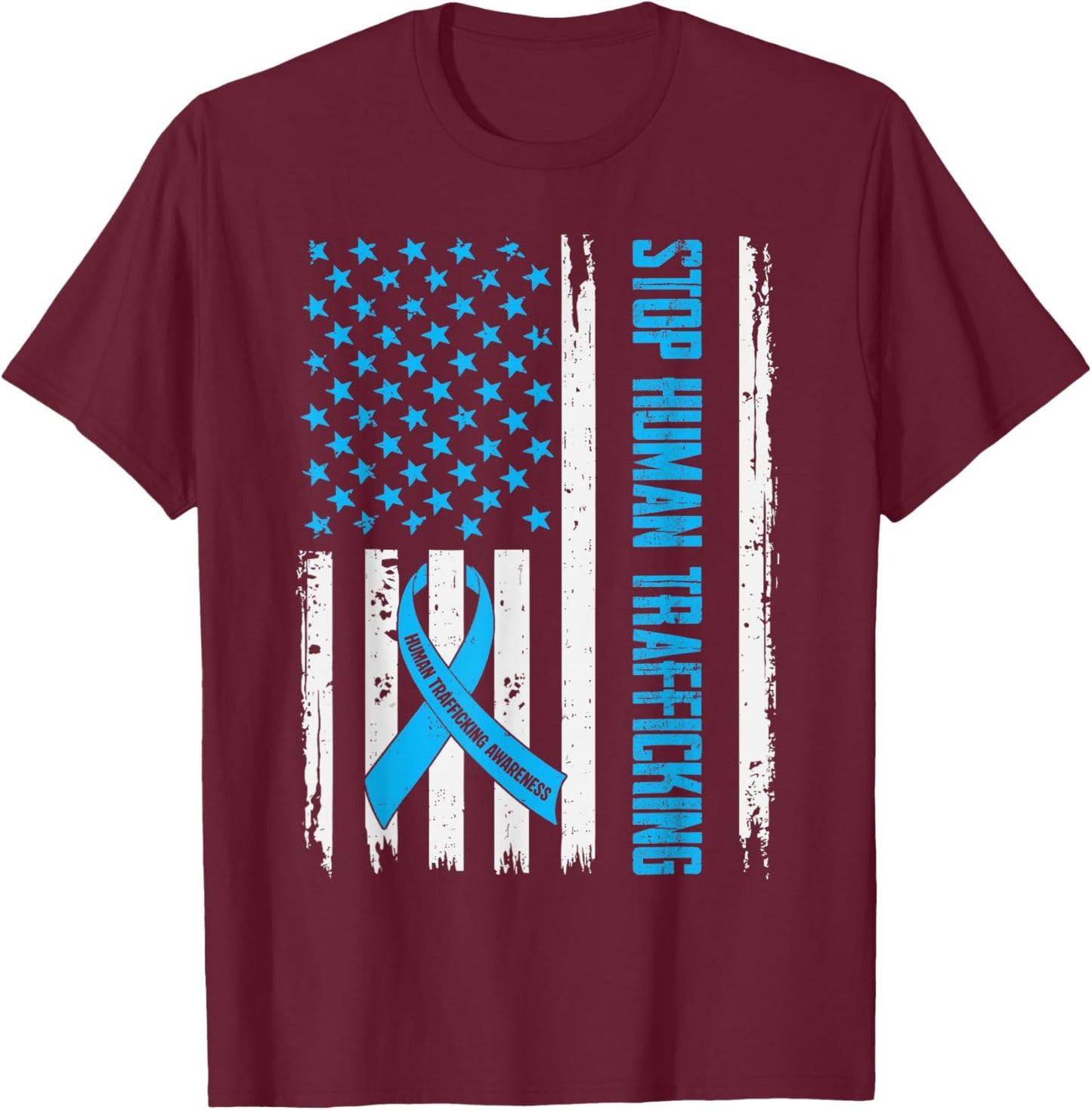 Human Trafficking Awareness USA Flag Stop Human Trafficking T-Shirt - T-Shirt | Maroon