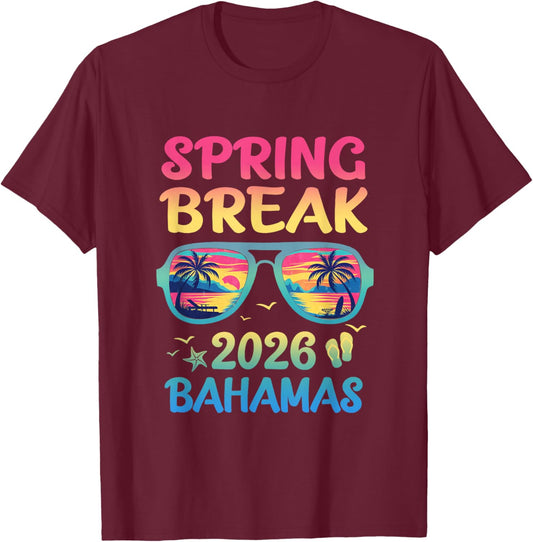 Spring Break Bahamas 2026 Vacation Trip Sunglasses T-Shirt - T-Shirt | Maroon