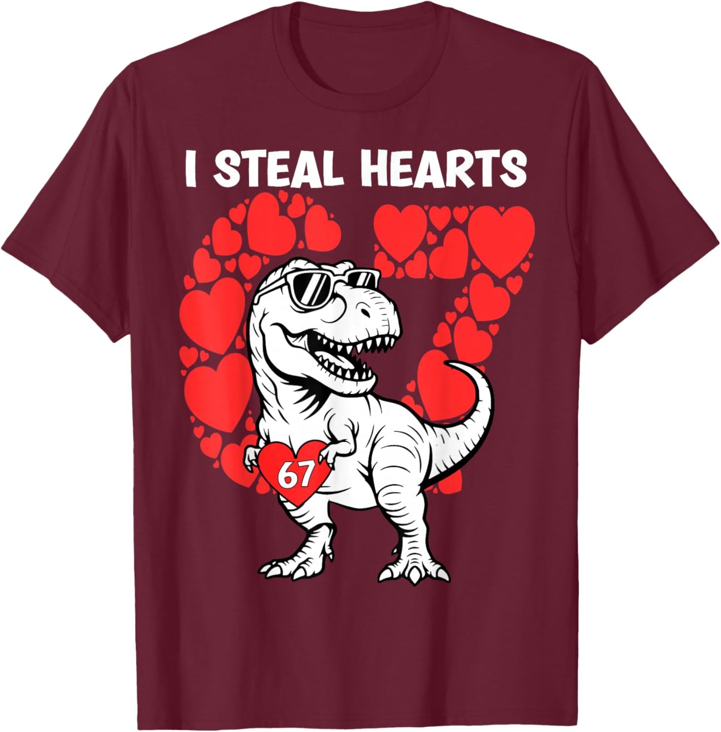 Valentine Day Boys Kids I Steal Hearts Dinosaur Truck 67 T-Shirt - T-Shirt | Maroon