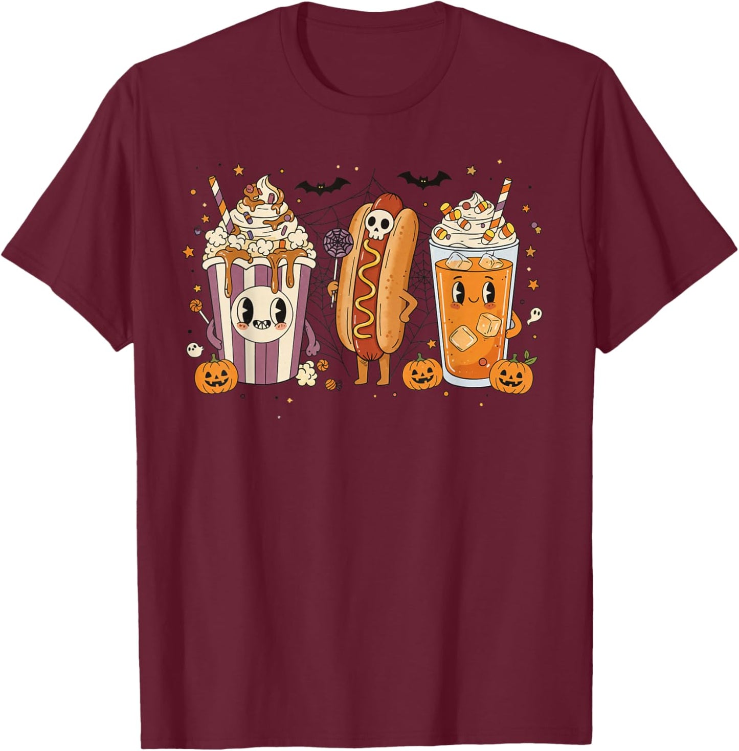 Horror Movie Snacks Cute Halloween Treats Spooky Horror Film T-Shirt - T-Shirt | Maroon