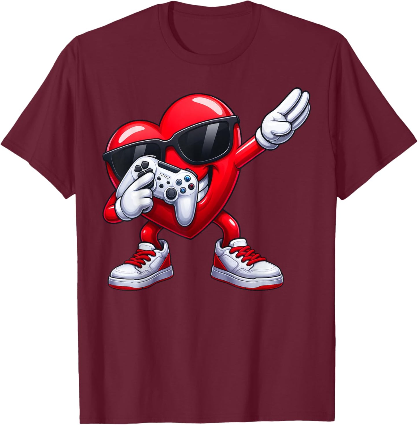 Funny Dabbing Heart Gaming Game Valentine Men Boy Kid T-Shirt - T-Shirt | Maroon